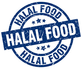 halal food blue round grunge stamp
