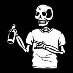 Skeleton bottle of beer black background