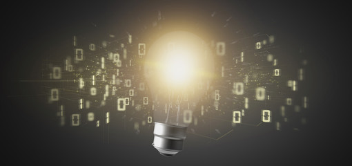 Bulb lamp idea concept with data all around 3d rendering