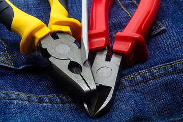 screwdriver slotted side cutter pliers set of tools electrician background engineering