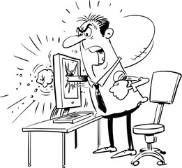 Hard work. Angry businessman. Vector flat illustration