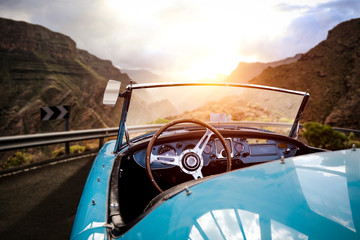 Summer car on road and free space for your decoration. 