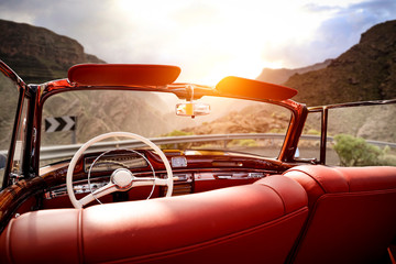Summer car on road and free space for your decoration. 