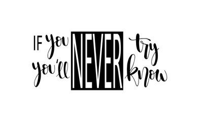 Hand lettering if you never try you'll never know. Modern Calligraphy. Handwritten Inspirational Motivational Quote
