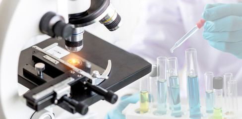 Science concept; Experimental scientists in chemical laboratory. Development and scientific research in laboratory.