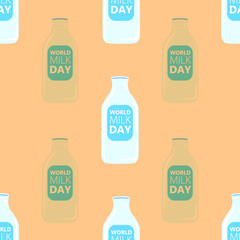 Pattern bottle of milk on a yellow background. Vector illustration