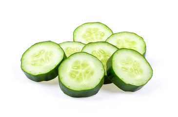 Fresh cucumber slices isolated on white background. full depth of field