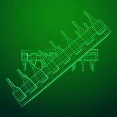 Microchip quantum processor, micro-processor with board electronic CPU wireframe low poly mesh vector illustration