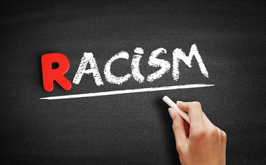 Racism text on blackboard, social concept background