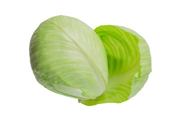 Fototapeta premium Green young fresh cabbage isolated on white background