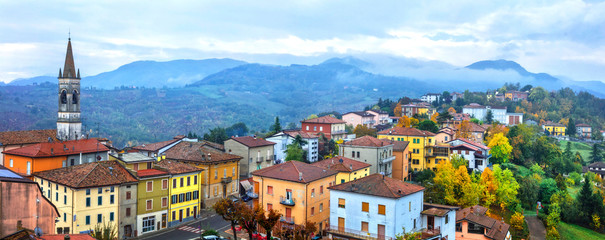 Beautiful scenic medieval villages of Italy - Vernaska in Piacenza. Emilla-romagna region - obrazy, fototapety, plakaty