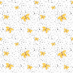 Watercolor  seamless pattern with yellow butterflies