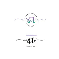 Fototapeta premium A T AT Initial letter handwriting and signature logo.