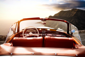 Summer car on road and sunset time 