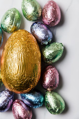 Easter egg chocolate treats wrapped in shiny coloured foil