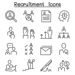 Job, Recruitment, interview, staff, employee icon set in thin line style