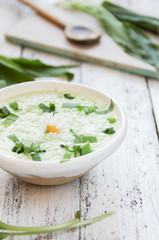 Bärlauchsuppe Bärlauch Suppe Tisch Brett Wildkräuter