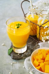 Mango Lassi / Indian mango yogurt drink, selective focus