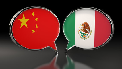 China and Mexico flags with Speech Bubbles. 3D Illustration