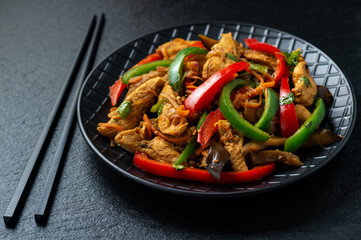 Spicy chicken salad with vegetables, oriental style cuisine.