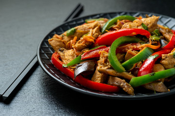 Spicy chicken salad with vegetables, oriental style cuisine.