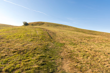 walk on the antola mountain in Italy on a sunny day