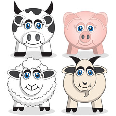 Farm animals. Vector illustration. Isolated on white background.