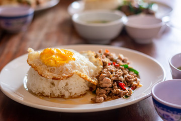 Stir fried kale with pork and Fried egg (Fanta restaurant in Laos)