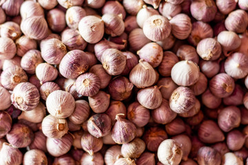 pile of garlic view from the top. Vitamin healthy food spice image. 