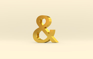 Abstract luxury 3d text with Ampersand symbol. Gold texture, 3d render.