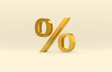 Abstract luxury 3d text with percentage symbol. Gold texture, 3d render.