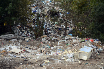 Ecology of Ukraine. Nature near Ukrainian capital.Environmental contamination. Illegal junk dump. Near Kiev, Ukraine
