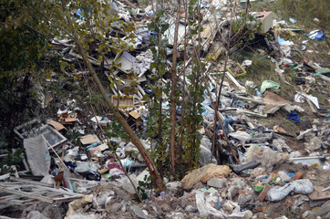 Ecology of Ukraine. Nature near Ukrainian capital.Environmental contamination. Illegal junk dump. Near Kiev, Ukraine