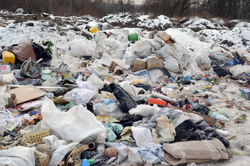 Ecology of Ukraine. Nature near Ukrainian capital.Environmental contamination. Illegal junk dump. Near Kiev, Ukraine