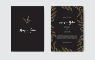 Naklejka na ściany i meble Golden Vector invitation with floral elements. Luxury ornament template. greeting card, invitation design background