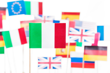 Fototapeta na wymiar Flag of Italy against EU member-states flags