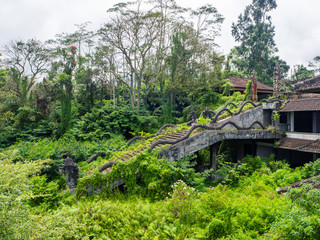 Fototapeta na wymiar Staircase of an abandoned hotel in Bali. Beautiful landscape.