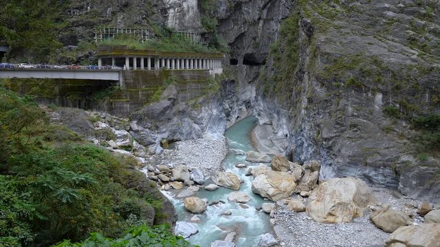 Slow motion of water flowing from the rock at taroko national park in Hualien, Taiwan