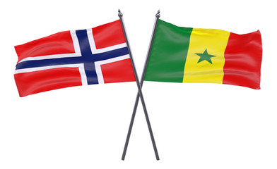 Norway and Senegal, two crossed flags isolated on white background. 3d image