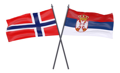 Norway and Serbia, two crossed flags isolated on white background. 3d image