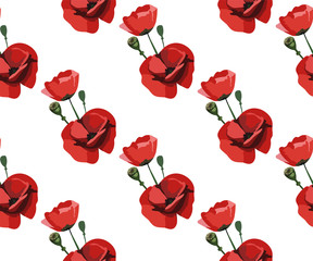 Vector seamless pattern with wild red poppies
