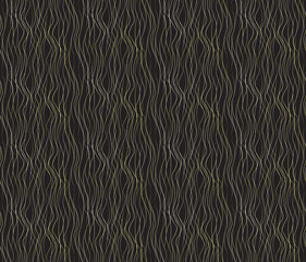 Vector seamless pattern with wavy drawn lines on a black background