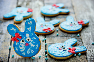 Easter bunny sugar cookies, adorable animal-shaped biscuits like a cute blue rabbits