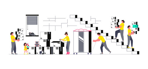 Concept of family with kids moving