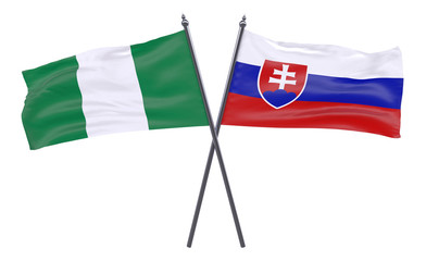 Nigeria and Slovakia, two crossed flags isolated on white background. 3d image