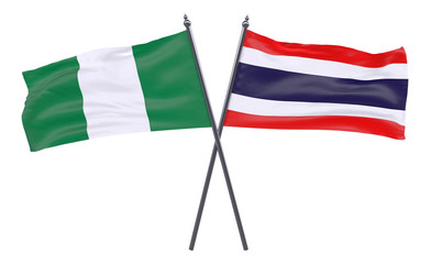 Nigeria and Thailand, two crossed flags isolated on white background. 3d image
