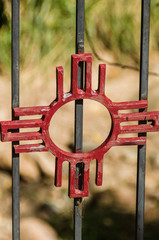 Wrought Iron Red Zia Symbol Vertical