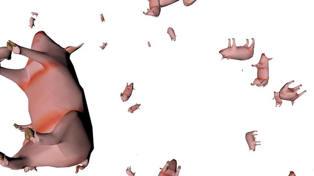 perfect loop of 3d rendering of a falling objects on a white background