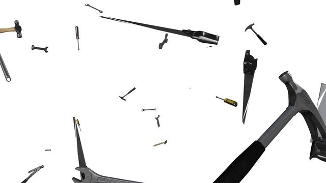 perfect loop of 3d rendering of a falling objects isolated on white