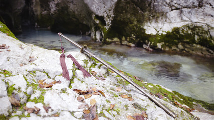 Samurai sword next to a river